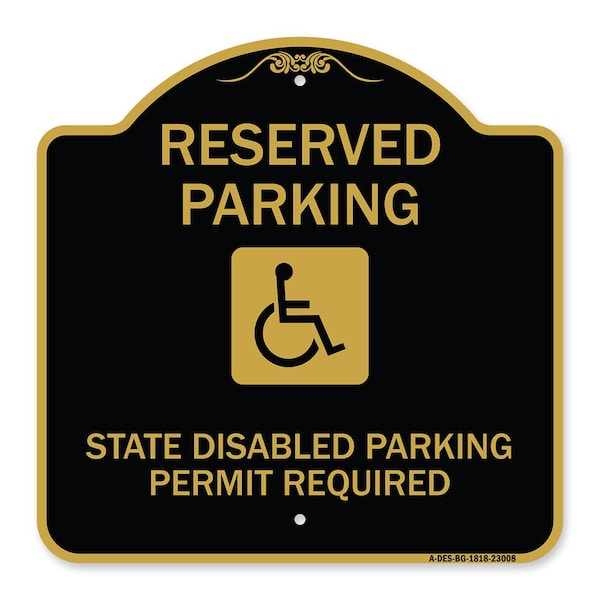 Reserved Parking State Disabled Parking Permit Required Handicapped Alum, 18" x 18", BG-1818-23008